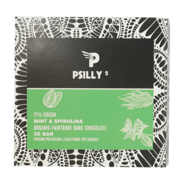 Psilly – Dark Chocolate Bar – Mint & Spirulina | HighGradeAid Canada